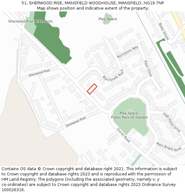 51, SHERWOOD RISE, MANSFIELD WOODHOUSE, MANSFIELD, NG19 7NP: Location map and indicative extent of plot