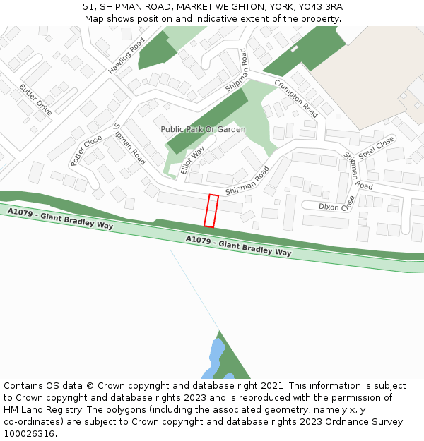 51, SHIPMAN ROAD, MARKET WEIGHTON, YORK, YO43 3RA: Location map and indicative extent of plot