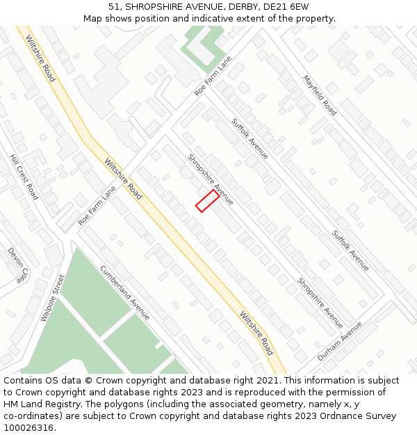 51, SHROPSHIRE AVENUE, DERBY, DE21 6EW: Location map and indicative extent of plot