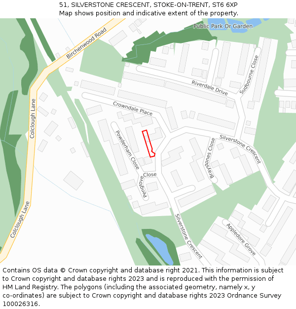 51, SILVERSTONE CRESCENT, STOKE-ON-TRENT, ST6 6XP: Location map and indicative extent of plot