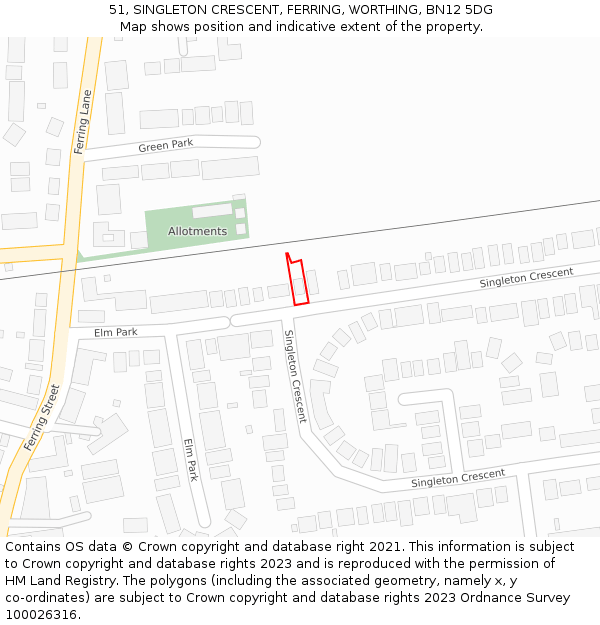 51, SINGLETON CRESCENT, FERRING, WORTHING, BN12 5DG: Location map and indicative extent of plot