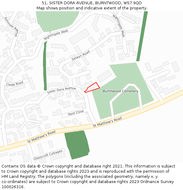 51, SISTER DORA AVENUE, BURNTWOOD, WS7 9QD: Location map and indicative extent of plot