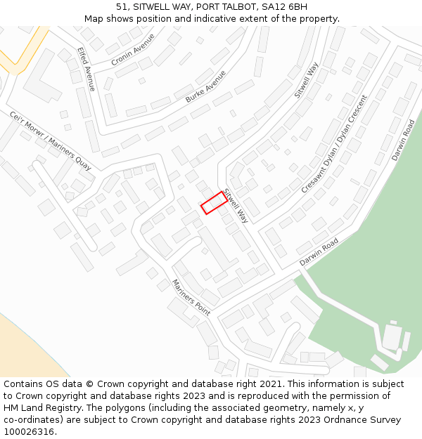 51, SITWELL WAY, PORT TALBOT, SA12 6BH: Location map and indicative extent of plot
