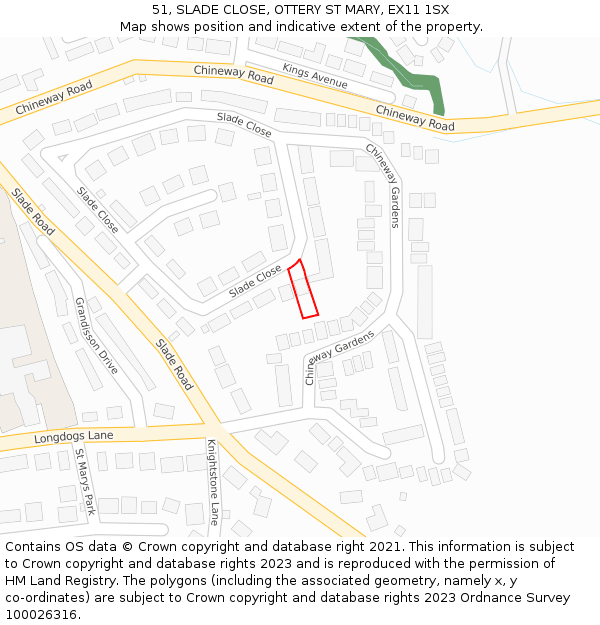 51, SLADE CLOSE, OTTERY ST MARY, EX11 1SX: Location map and indicative extent of plot