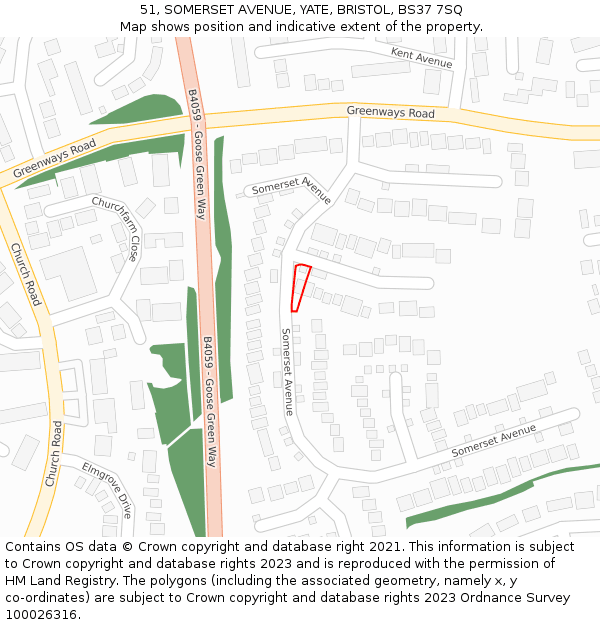 51, SOMERSET AVENUE, YATE, BRISTOL, BS37 7SQ: Location map and indicative extent of plot