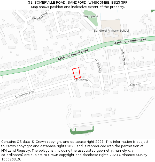 51, SOMERVILLE ROAD, SANDFORD, WINSCOMBE, BS25 5RR: Location map and indicative extent of plot