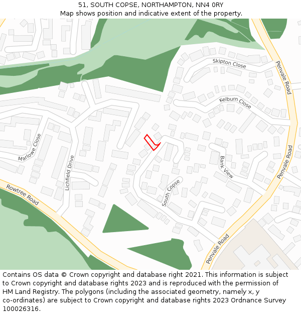 51, SOUTH COPSE, NORTHAMPTON, NN4 0RY: Location map and indicative extent of plot