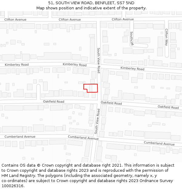 51, SOUTH VIEW ROAD, BENFLEET, SS7 5ND: Location map and indicative extent of plot