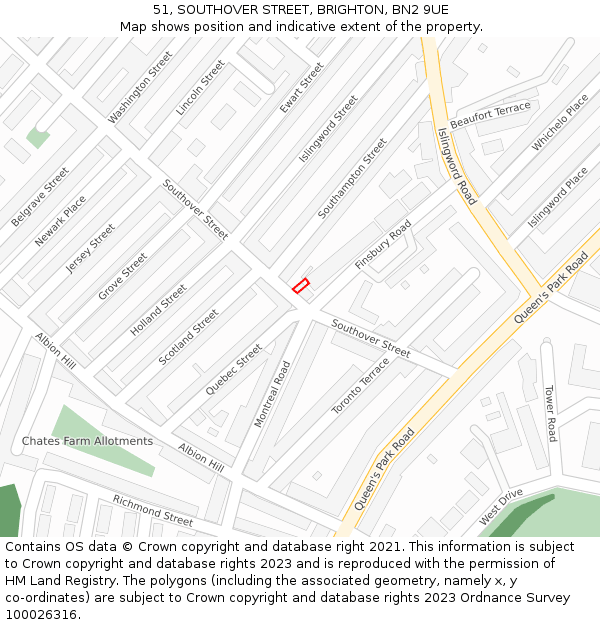 51, SOUTHOVER STREET, BRIGHTON, BN2 9UE: Location map and indicative extent of plot