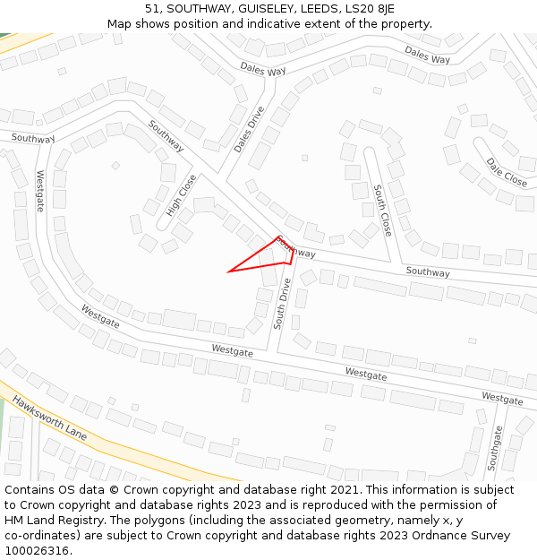 51, SOUTHWAY, GUISELEY, LEEDS, LS20 8JE: Location map and indicative extent of plot