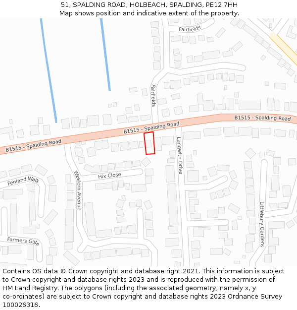 51, SPALDING ROAD, HOLBEACH, SPALDING, PE12 7HH: Location map and indicative extent of plot