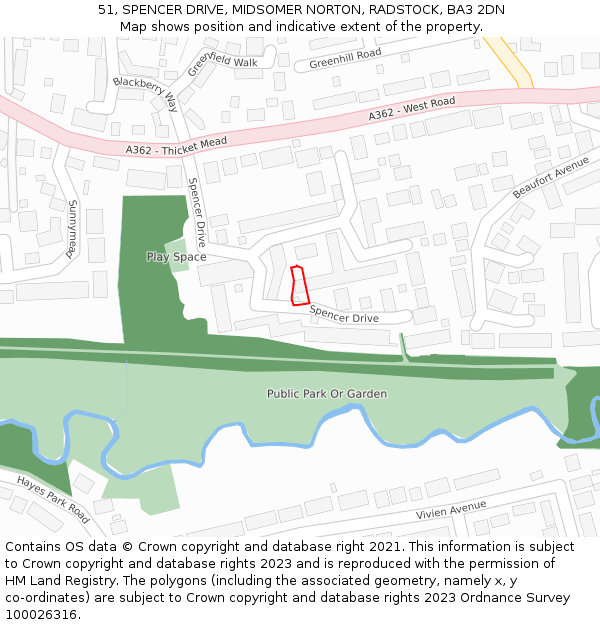 51, SPENCER DRIVE, MIDSOMER NORTON, RADSTOCK, BA3 2DN: Location map and indicative extent of plot