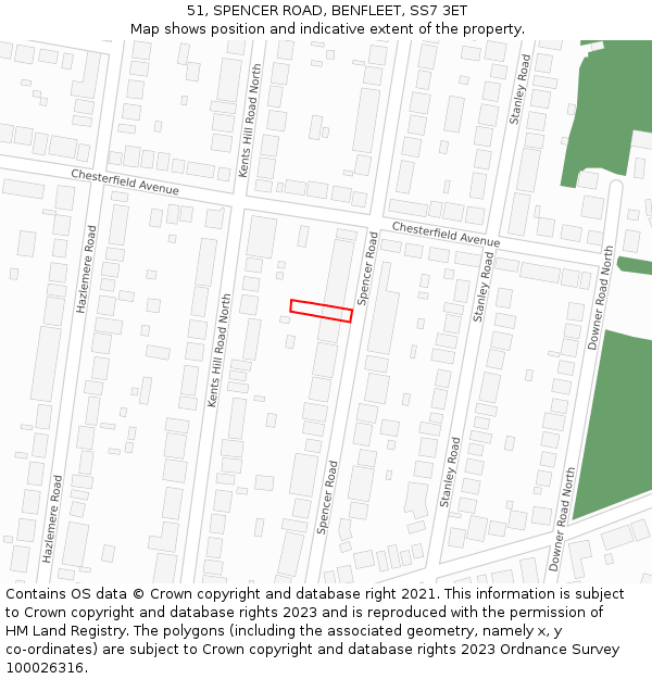 51, SPENCER ROAD, BENFLEET, SS7 3ET: Location map and indicative extent of plot