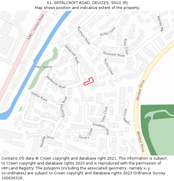 51, SPITALCROFT ROAD, DEVIZES, SN10 3FJ: Location map and indicative extent of plot