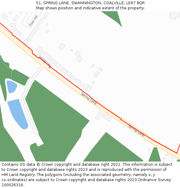 51, SPRING LANE, SWANNINGTON, COALVILLE, LE67 8QR: Location map and indicative extent of plot