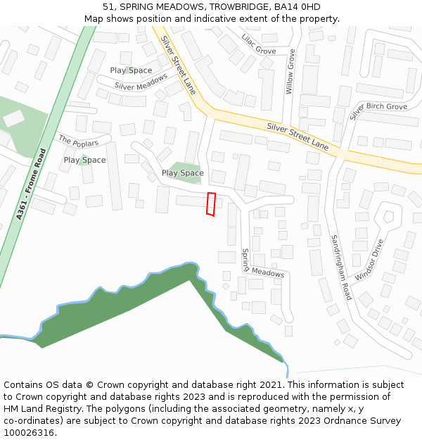 51, SPRING MEADOWS, TROWBRIDGE, BA14 0HD: Location map and indicative extent of plot