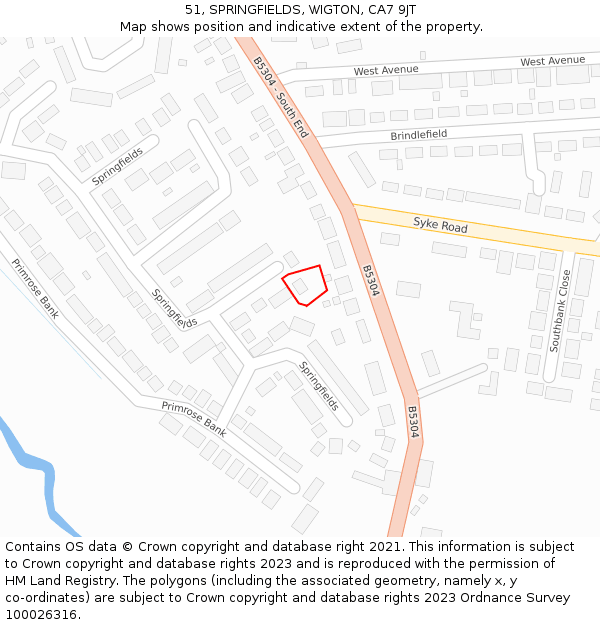 51, SPRINGFIELDS, WIGTON, CA7 9JT: Location map and indicative extent of plot