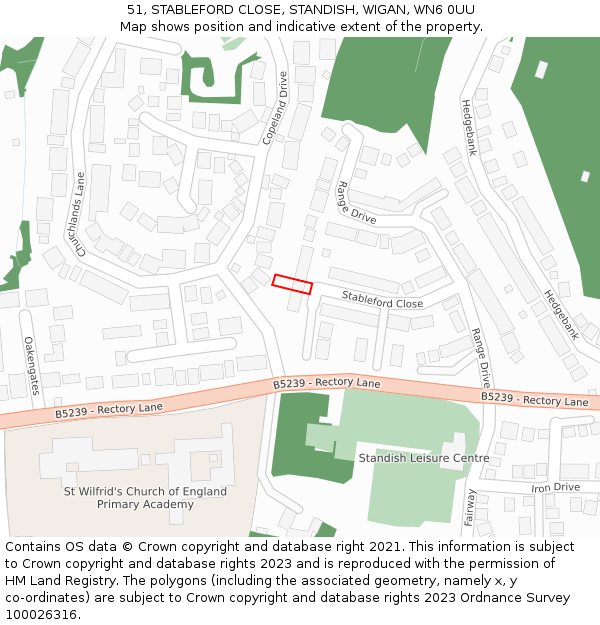 51, STABLEFORD CLOSE, STANDISH, WIGAN, WN6 0UU: Location map and indicative extent of plot