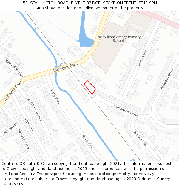 51, STALLINGTON ROAD, BLYTHE BRIDGE, STOKE-ON-TRENT, ST11 9PN: Location map and indicative extent of plot