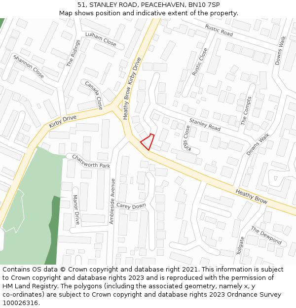 51, STANLEY ROAD, PEACEHAVEN, BN10 7SP: Location map and indicative extent of plot