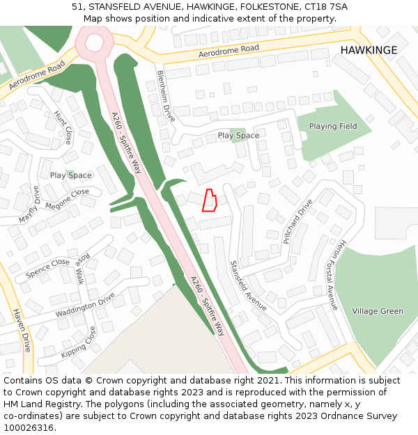 51, STANSFELD AVENUE, HAWKINGE, FOLKESTONE, CT18 7SA: Location map and indicative extent of plot