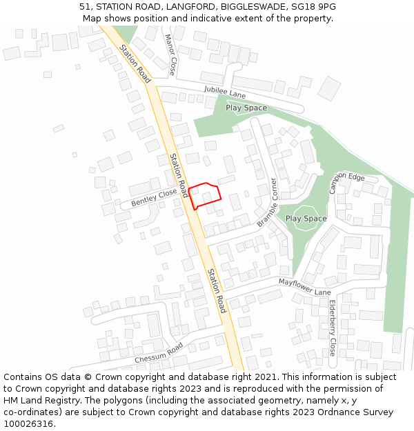 51, STATION ROAD, LANGFORD, BIGGLESWADE, SG18 9PG: Location map and indicative extent of plot