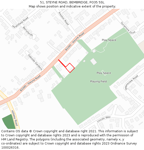 51, STEYNE ROAD, BEMBRIDGE, PO35 5SL: Location map and indicative extent of plot