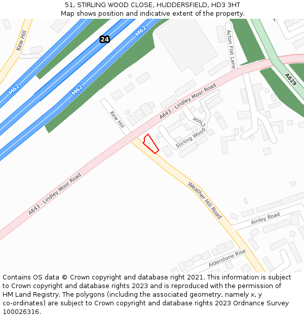 51, STIRLING WOOD CLOSE, HUDDERSFIELD, HD3 3HT: Location map and indicative extent of plot