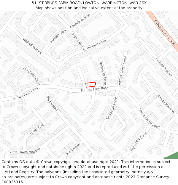 51, STIRRUPS FARM ROAD, LOWTON, WARRINGTON, WA3 2SX: Location map and indicative extent of plot