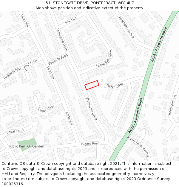51, STONEGATE DRIVE, PONTEFRACT, WF8 4LZ: Location map and indicative extent of plot
