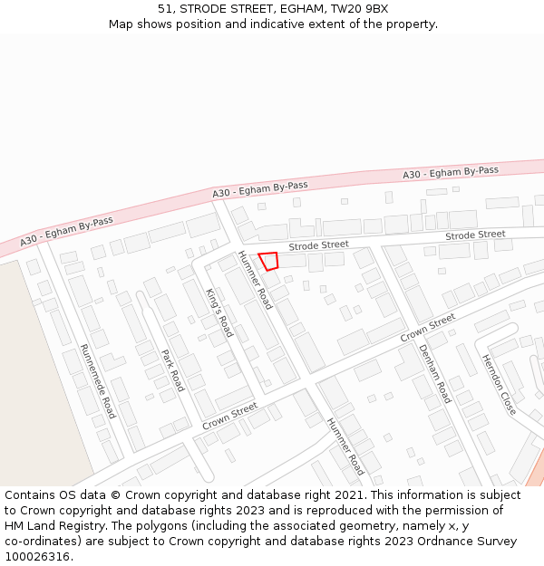 51, STRODE STREET, EGHAM, TW20 9BX: Location map and indicative extent of plot