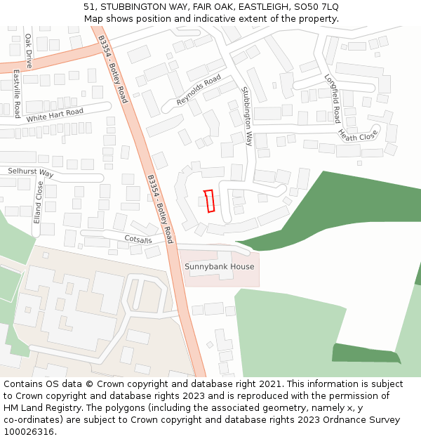 51, STUBBINGTON WAY, FAIR OAK, EASTLEIGH, SO50 7LQ: Location map and indicative extent of plot