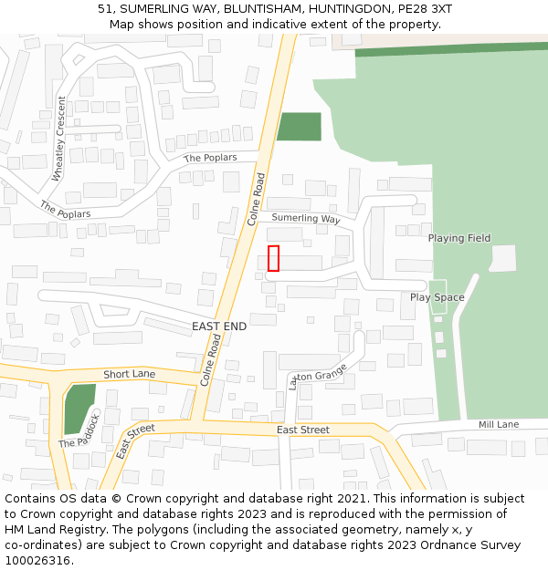 51, SUMERLING WAY, BLUNTISHAM, HUNTINGDON, PE28 3XT: Location map and indicative extent of plot