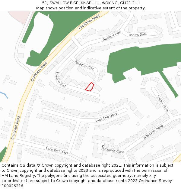 51, SWALLOW RISE, KNAPHILL, WOKING, GU21 2LH: Location map and indicative extent of plot