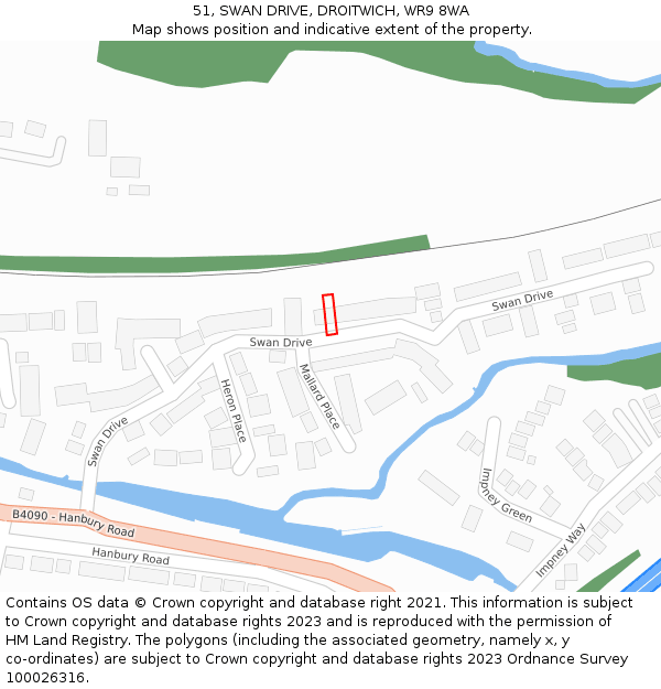 51, SWAN DRIVE, DROITWICH, WR9 8WA: Location map and indicative extent of plot