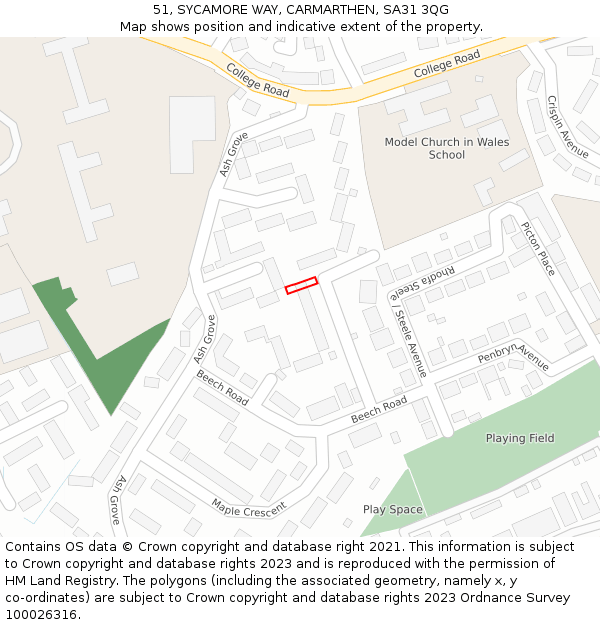 51, SYCAMORE WAY, CARMARTHEN, SA31 3QG: Location map and indicative extent of plot