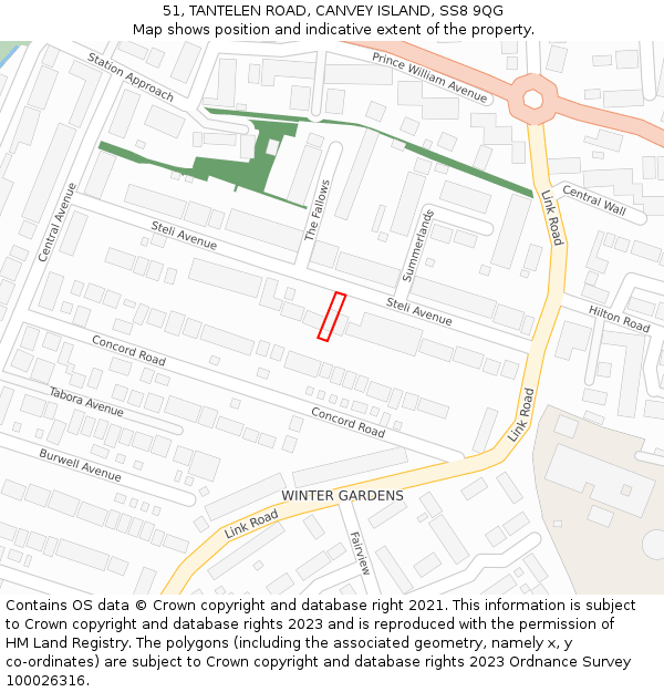 51, TANTELEN ROAD, CANVEY ISLAND, SS8 9QG: Location map and indicative extent of plot