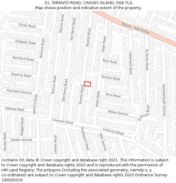 51, TARANTO ROAD, CANVEY ISLAND, SS8 7LQ: Location map and indicative extent of plot
