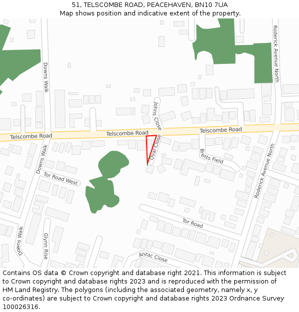 51, TELSCOMBE ROAD, PEACEHAVEN, BN10 7UA: Location map and indicative extent of plot