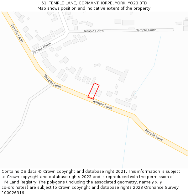 51, TEMPLE LANE, COPMANTHORPE, YORK, YO23 3TD: Location map and indicative extent of plot