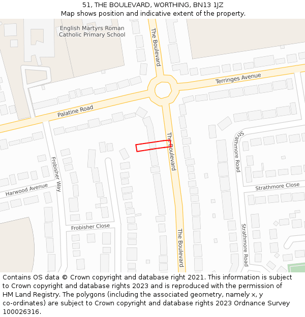 51, THE BOULEVARD, WORTHING, BN13 1JZ: Location map and indicative extent of plot