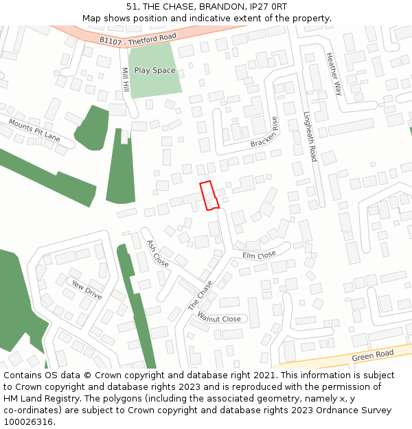 51, THE CHASE, BRANDON, IP27 0RT: Location map and indicative extent of plot