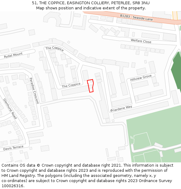 51, THE COPPICE, EASINGTON COLLIERY, PETERLEE, SR8 3NU: Location map and indicative extent of plot