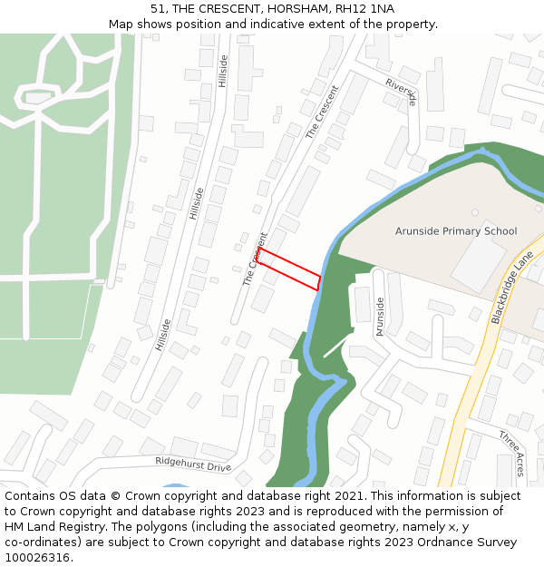 51, THE CRESCENT, HORSHAM, RH12 1NA: Location map and indicative extent of plot