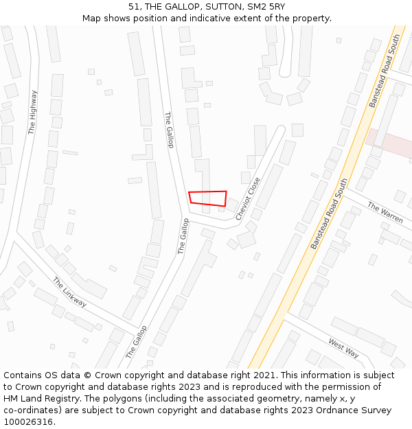 51, THE GALLOP, SUTTON, SM2 5RY: Location map and indicative extent of plot