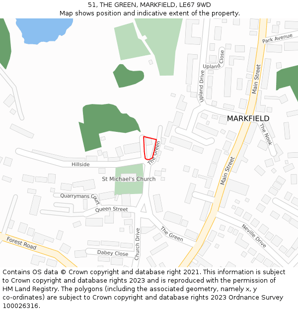 51, THE GREEN, MARKFIELD, LE67 9WD: Location map and indicative extent of plot