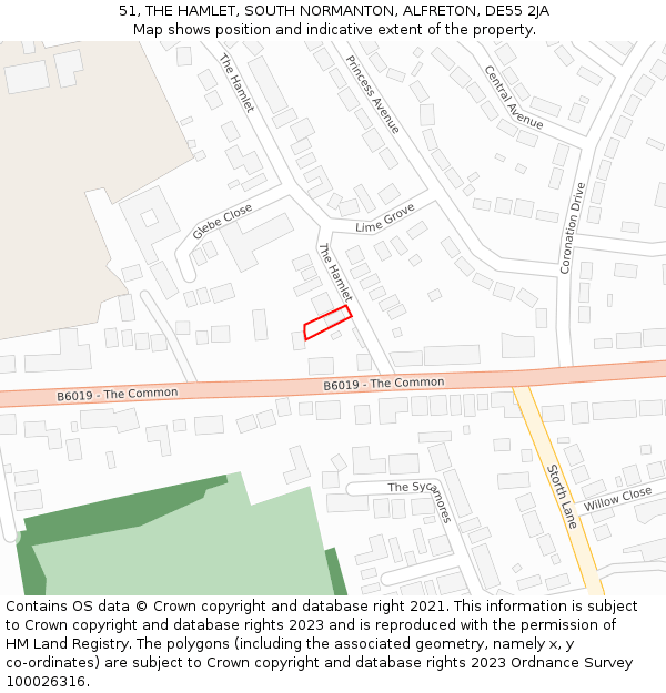 51, THE HAMLET, SOUTH NORMANTON, ALFRETON, DE55 2JA: Location map and indicative extent of plot