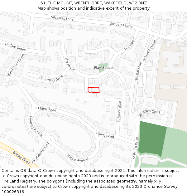 51, THE MOUNT, WRENTHORPE, WAKEFIELD, WF2 0NZ: Location map and indicative extent of plot