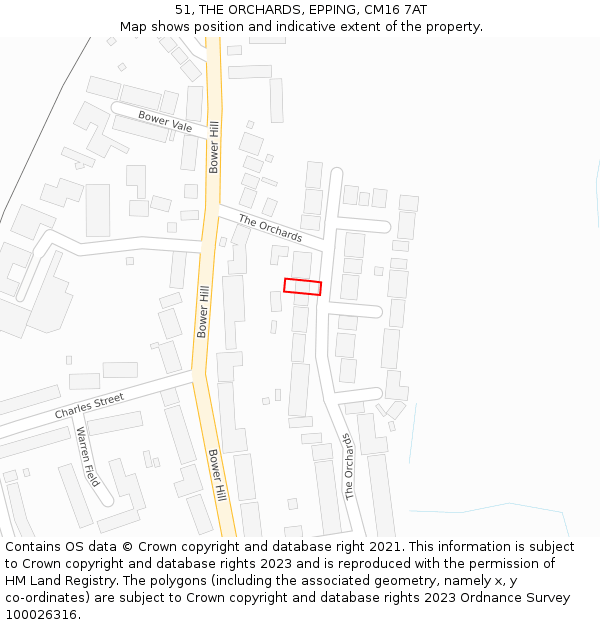 51, THE ORCHARDS, EPPING, CM16 7AT: Location map and indicative extent of plot