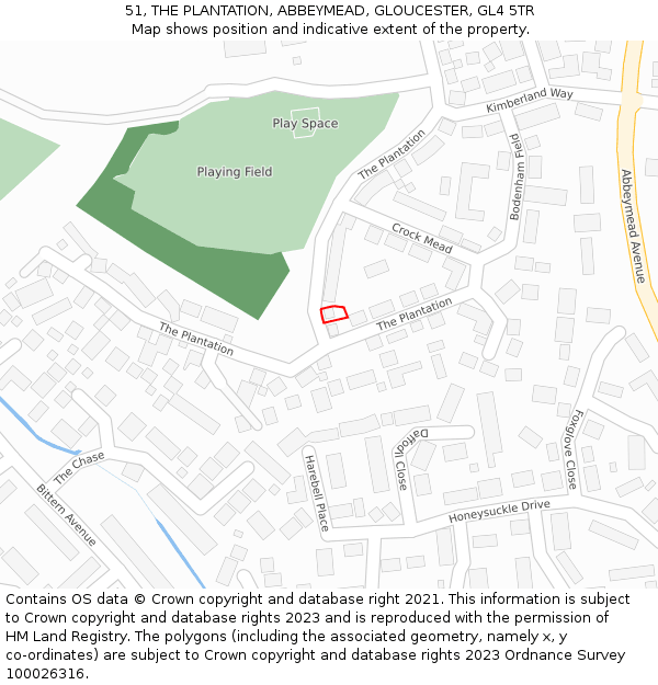 51, THE PLANTATION, ABBEYMEAD, GLOUCESTER, GL4 5TR: Location map and indicative extent of plot